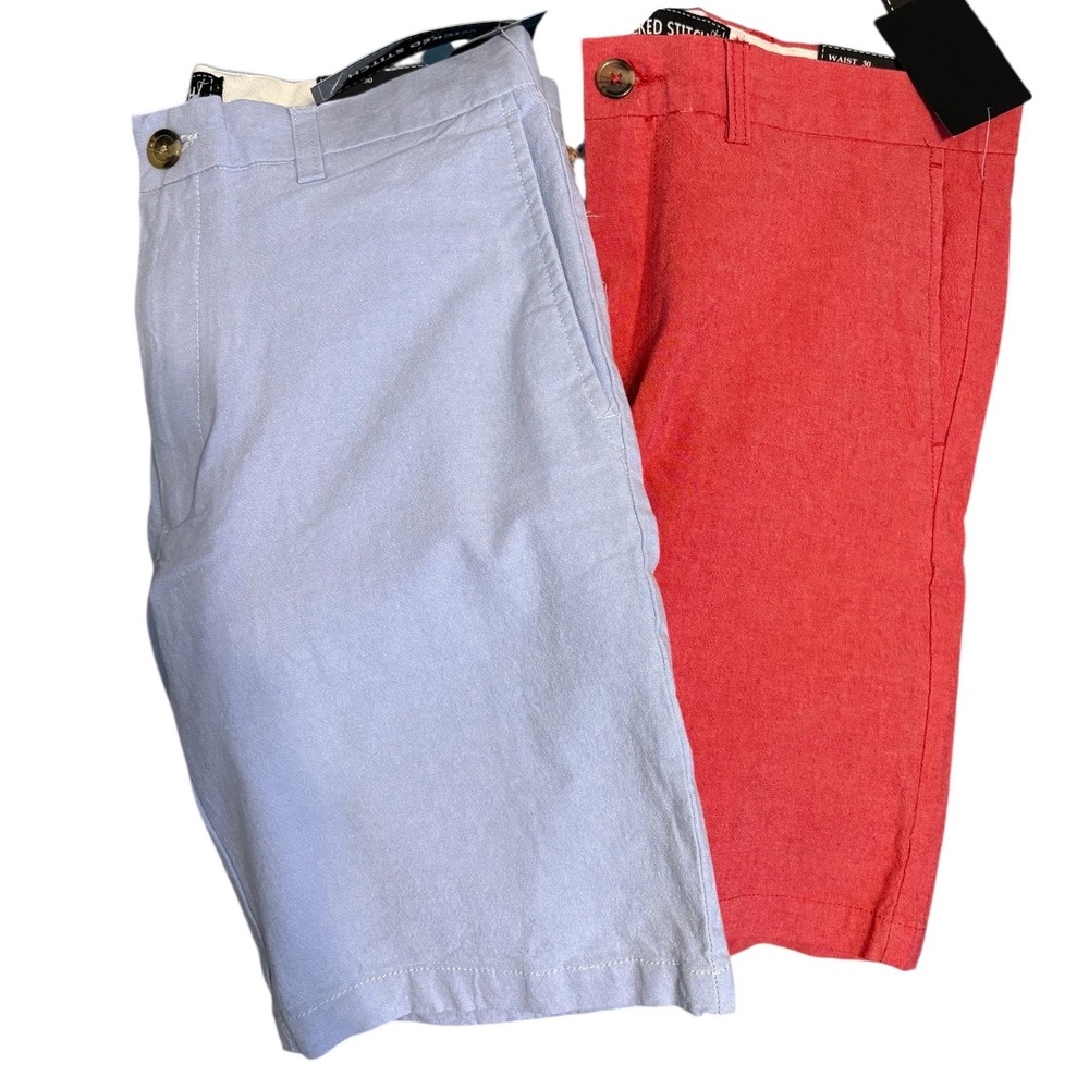 Lot of 2‎ Wicked Stitch Mens Flex Fabric Shorts Size 30 Light Blue & Red NWT